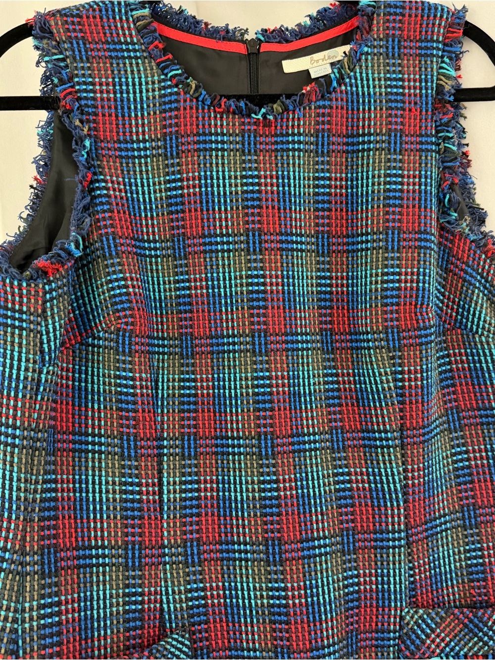 Boden Boucle Colorful Tweed Plaid Fringe Sleeveless Shift Dress Womens Size 10R - Picture 2 of 7